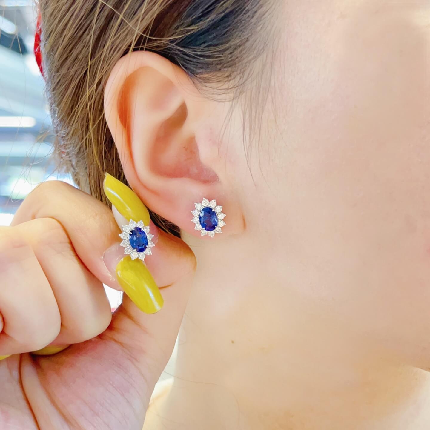 Halo setting oval cut lab grown sapphire earrings stud