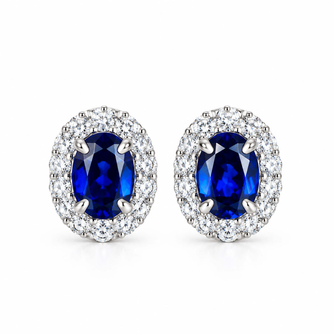 Halo setting oval cut lab grown sapphire earrings stud