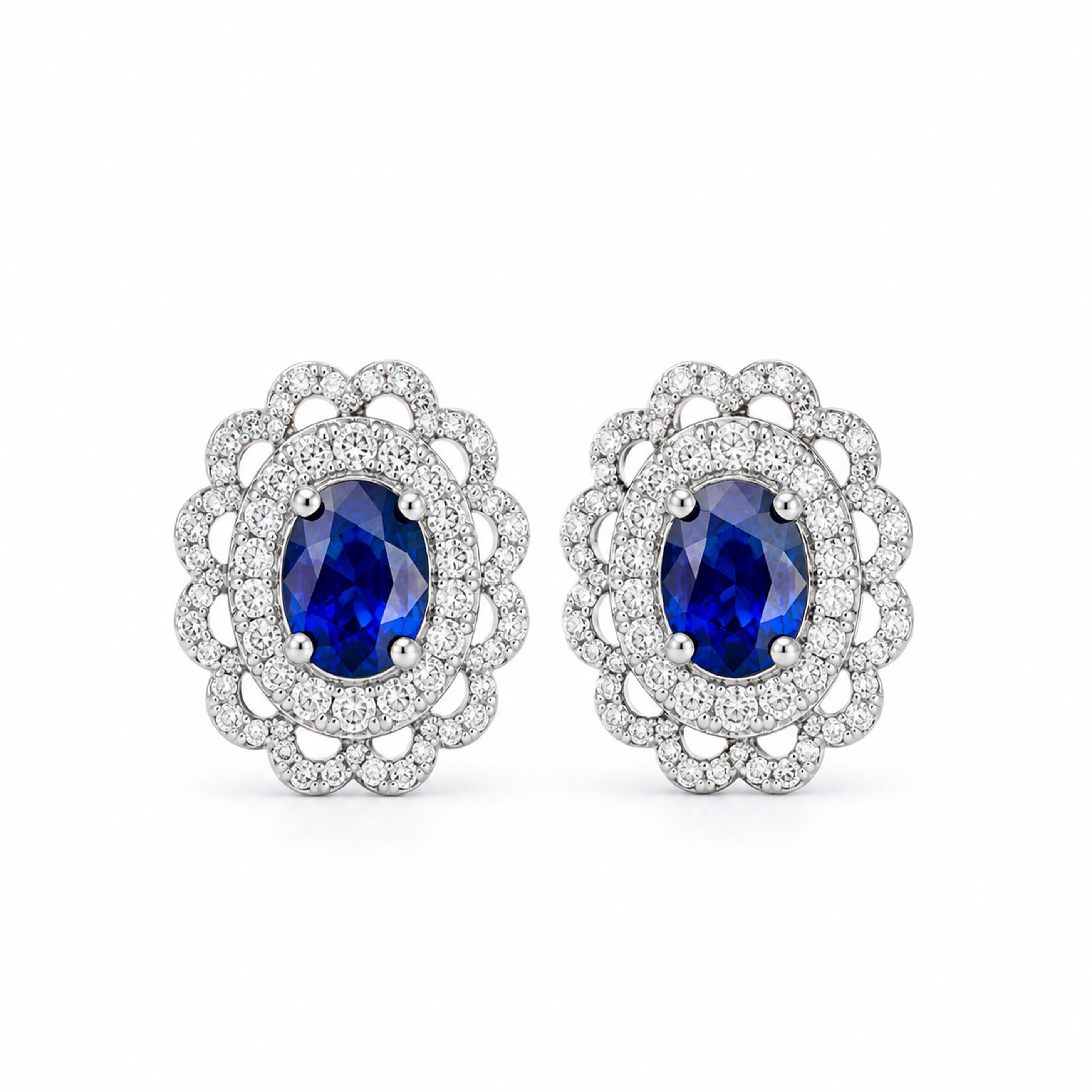 Halo setting oval cut lab grown sapphire earrings stud