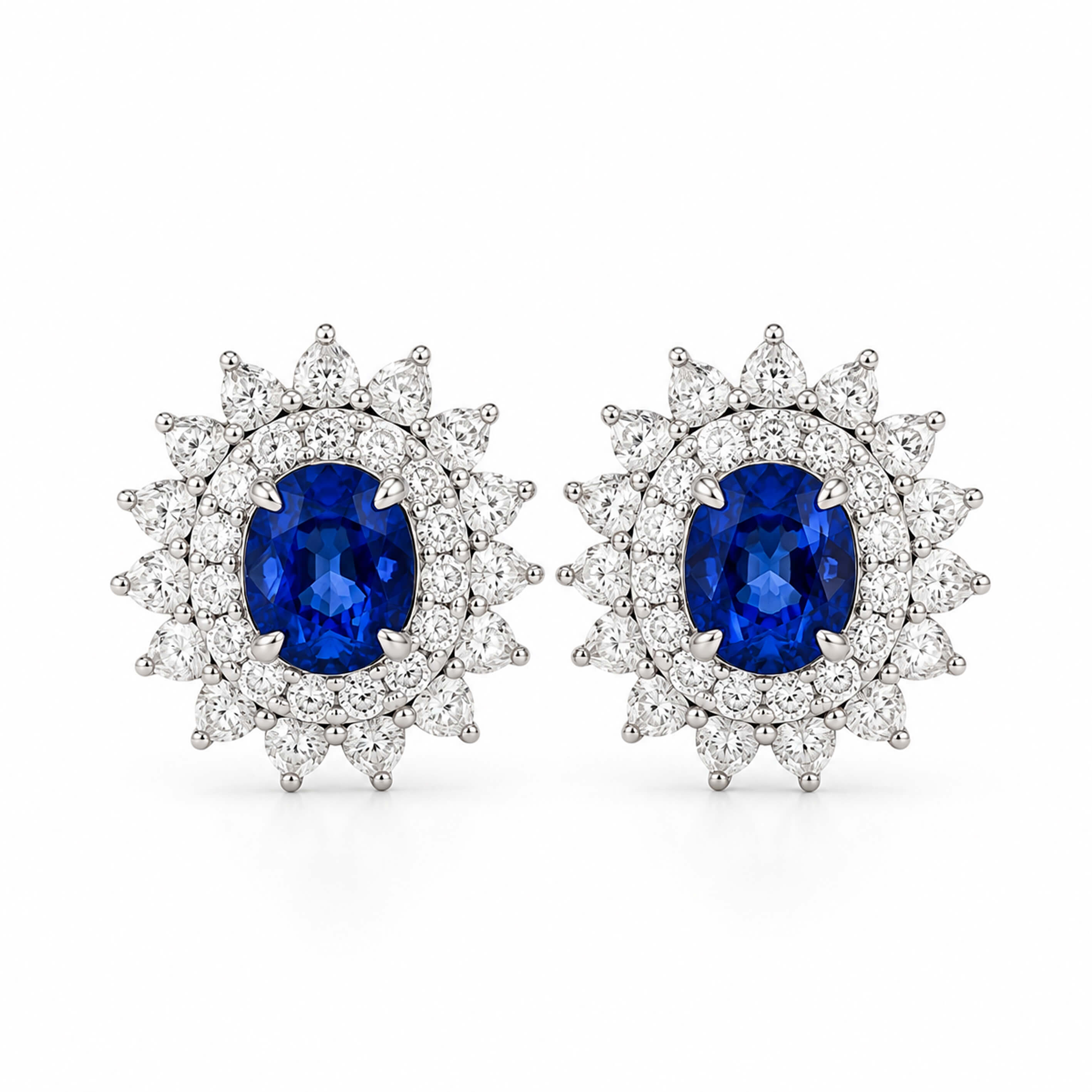 Halo setting oval cut lab grown sapphire earrings stud