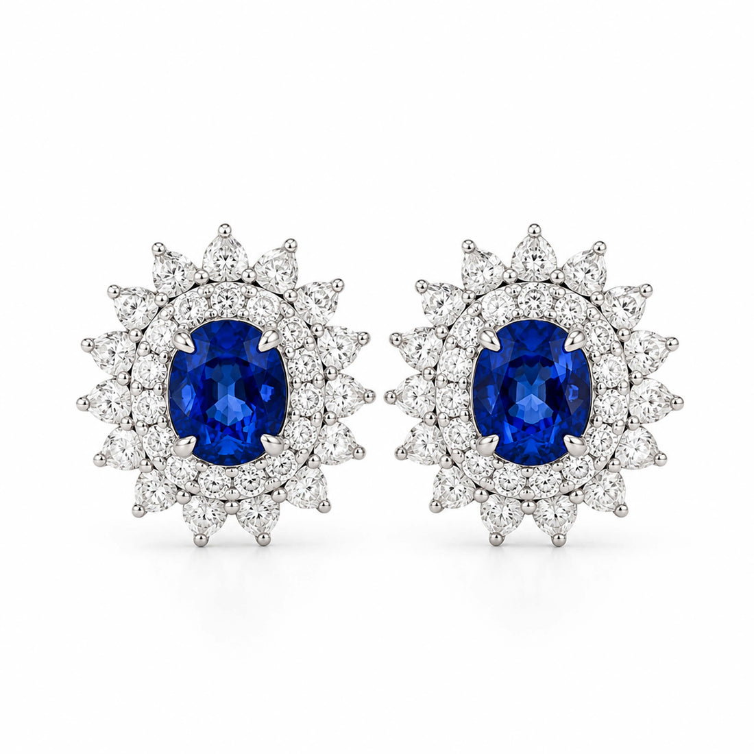 Halo setting oval cut lab grown sapphire earrings stud