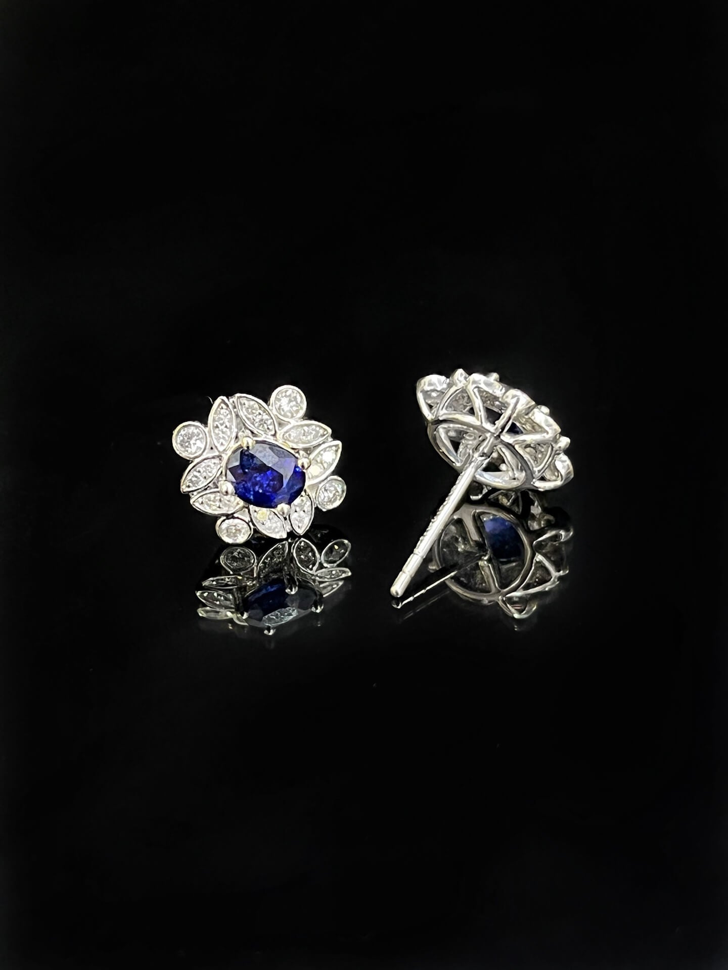 Halo setting oval cut lab grown sapphire earrings stud