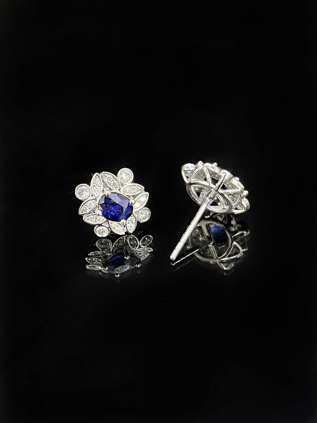 Halo setting oval cut lab grown sapphire earrings stud
