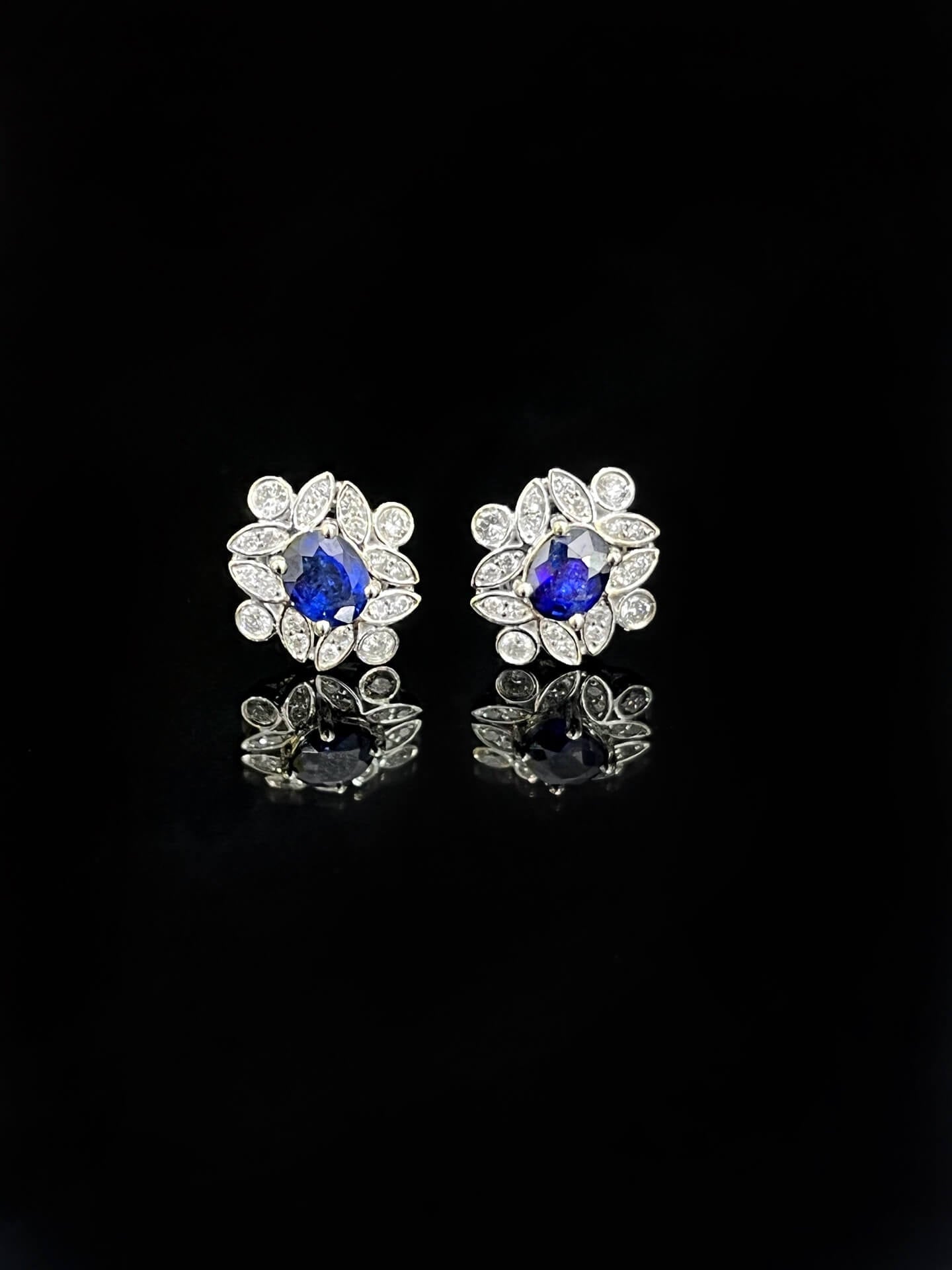 Halo setting oval cut lab grown sapphire earrings stud
