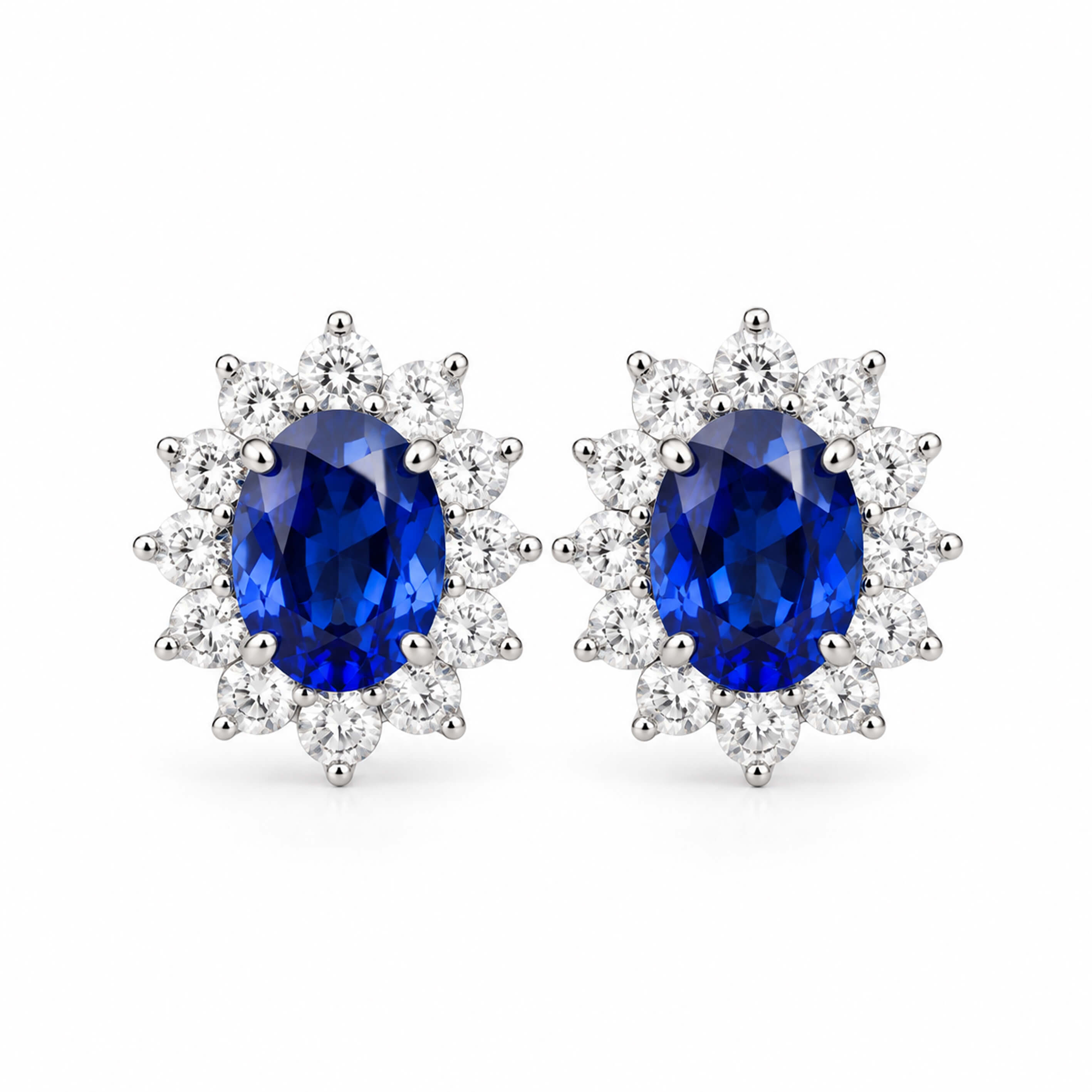 Halo setting oval cut lab grown sapphire earrings stud