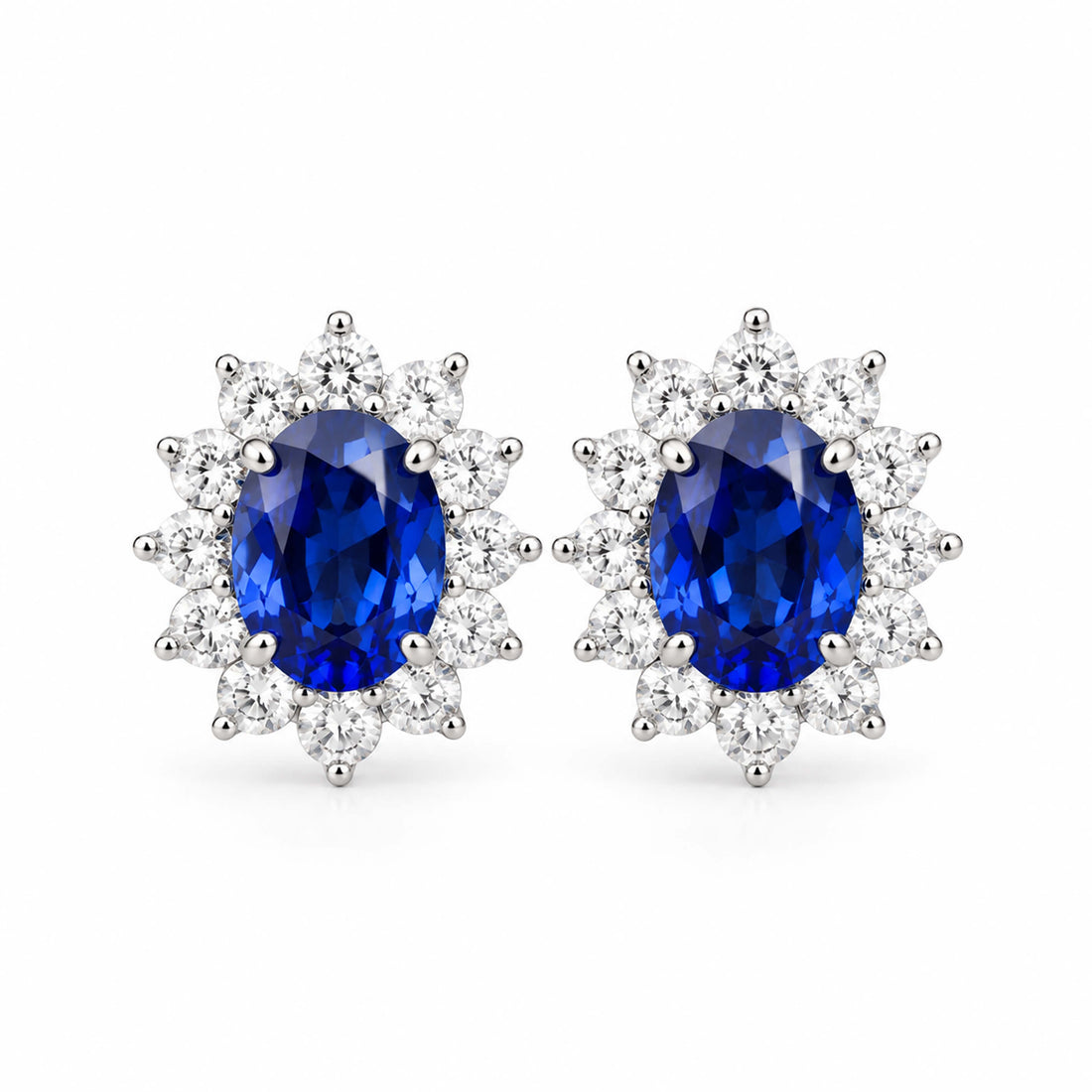 Halo setting oval cut lab grown sapphire earrings stud