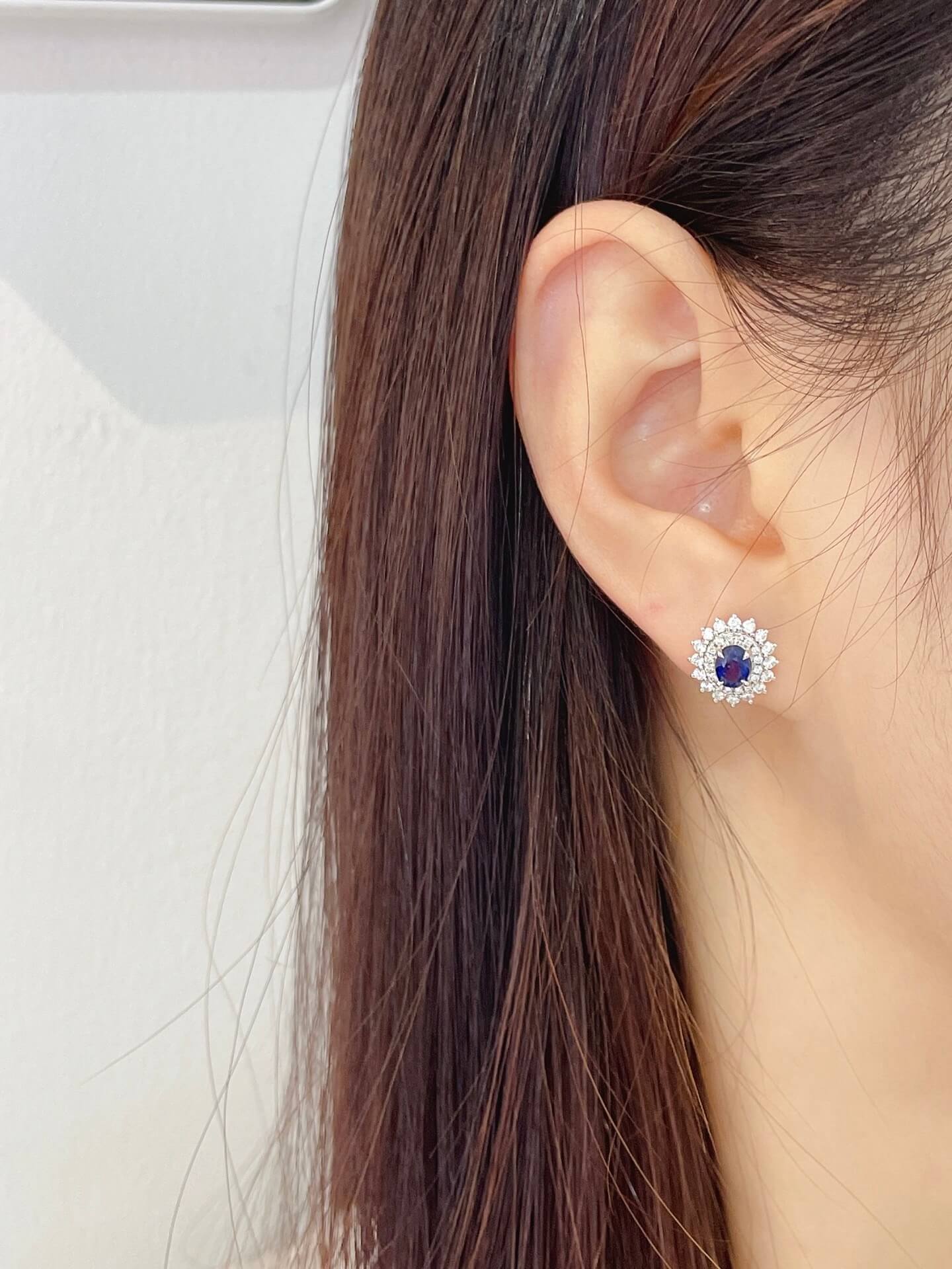 Halo setting oval cut lab grown sapphire earrings stud