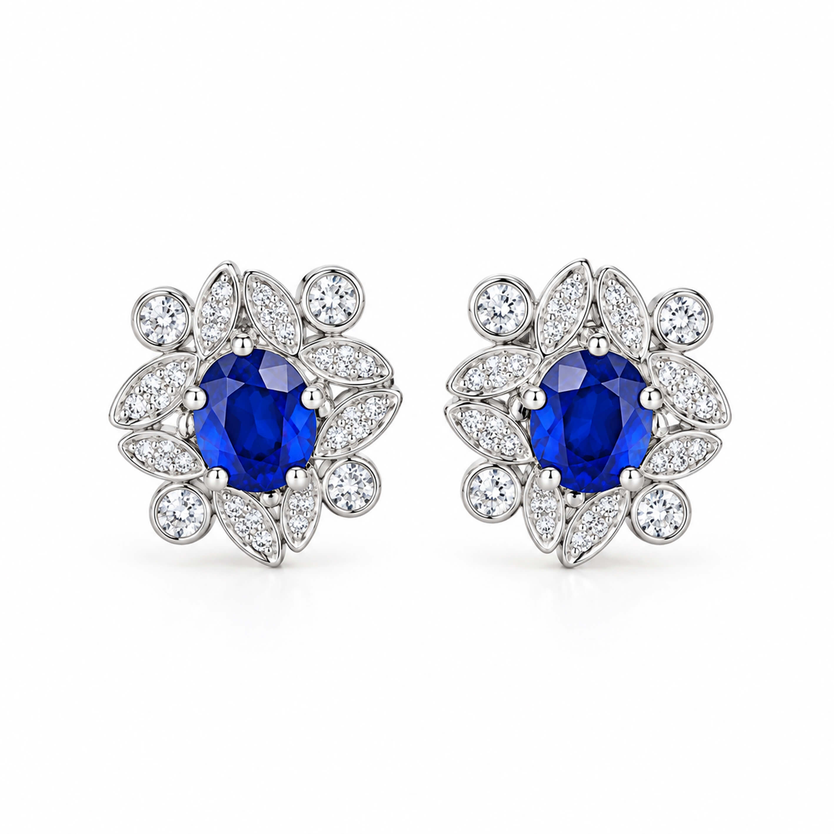 Halo setting oval cut lab grown sapphire earrings stud
