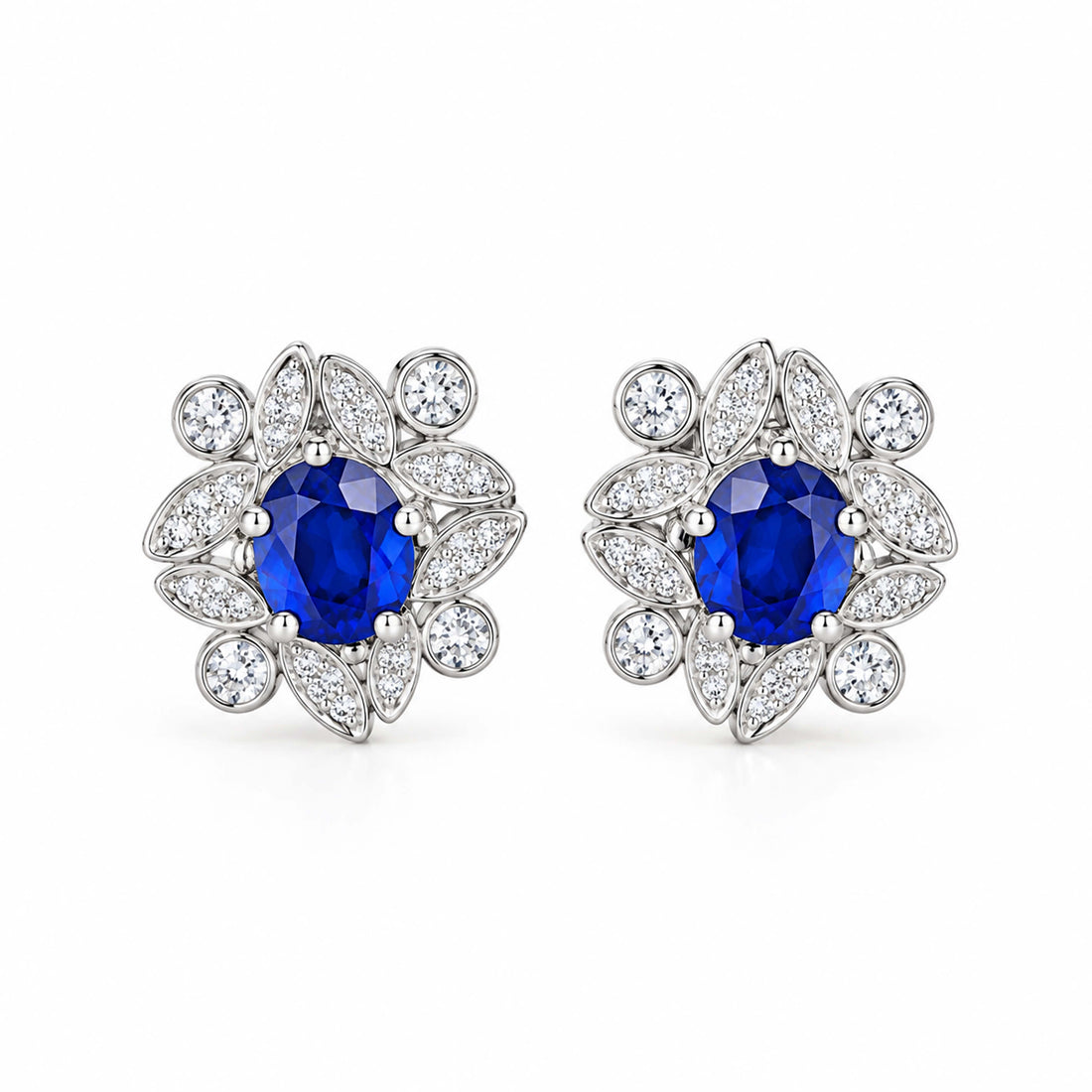 Halo setting oval cut lab grown sapphire earrings stud