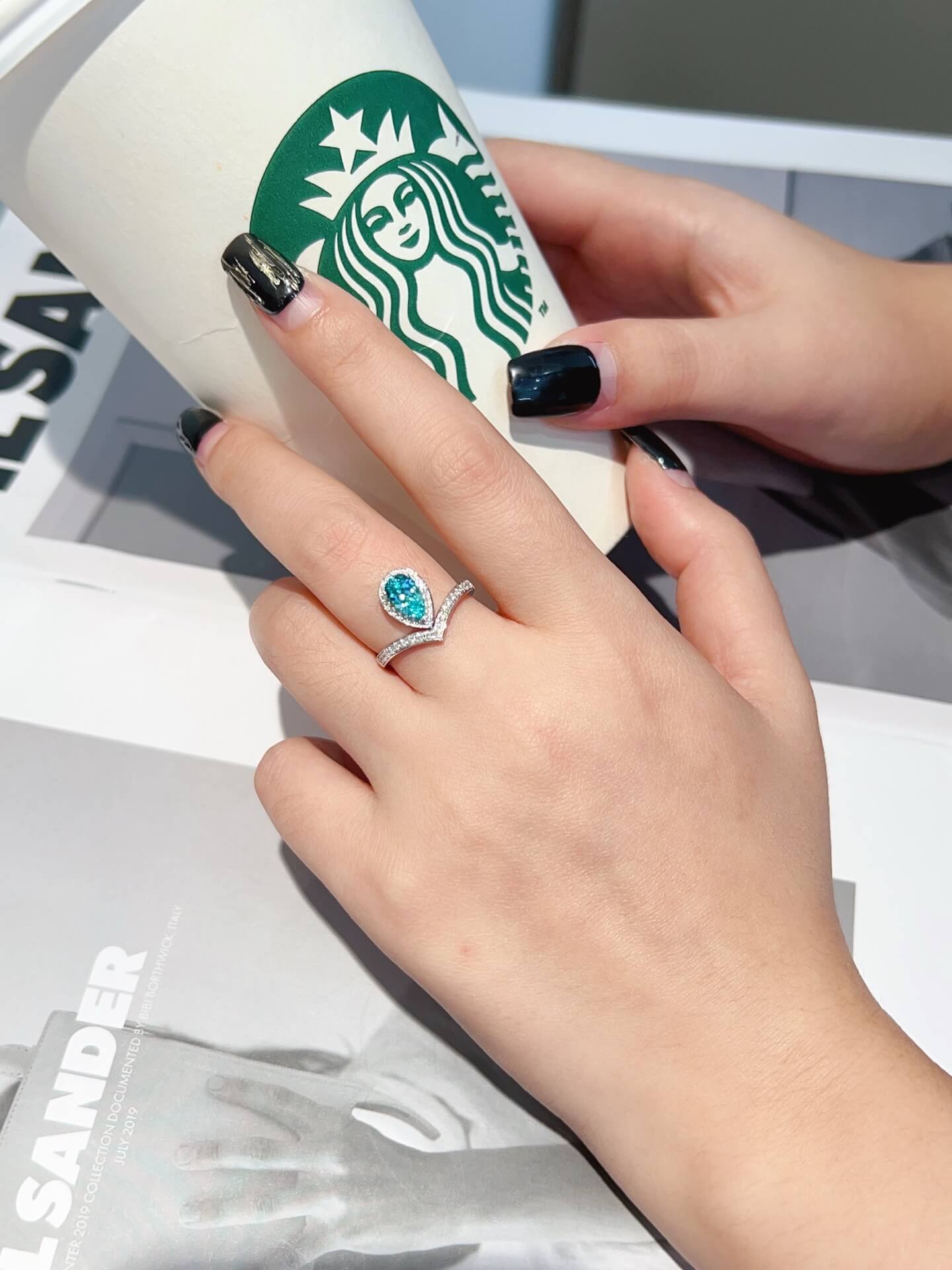Halo setting pear cut  lab grown Paraiba engagement ring