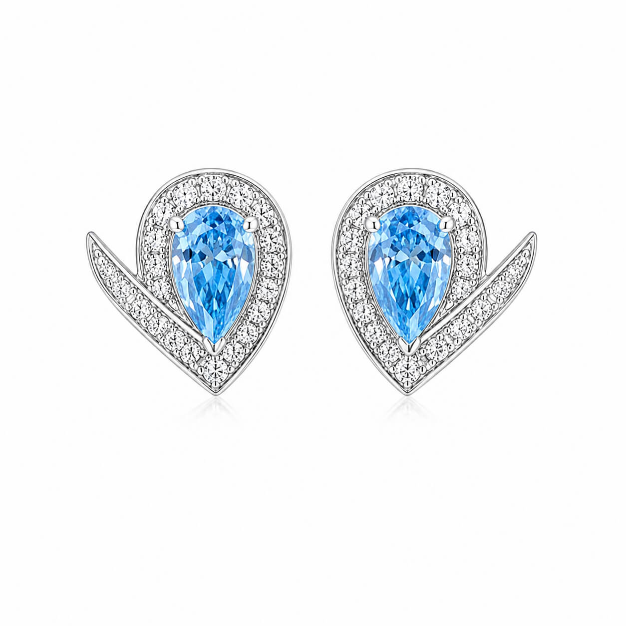 Halo setting pear cut lab grown blue diamond earrings stud
