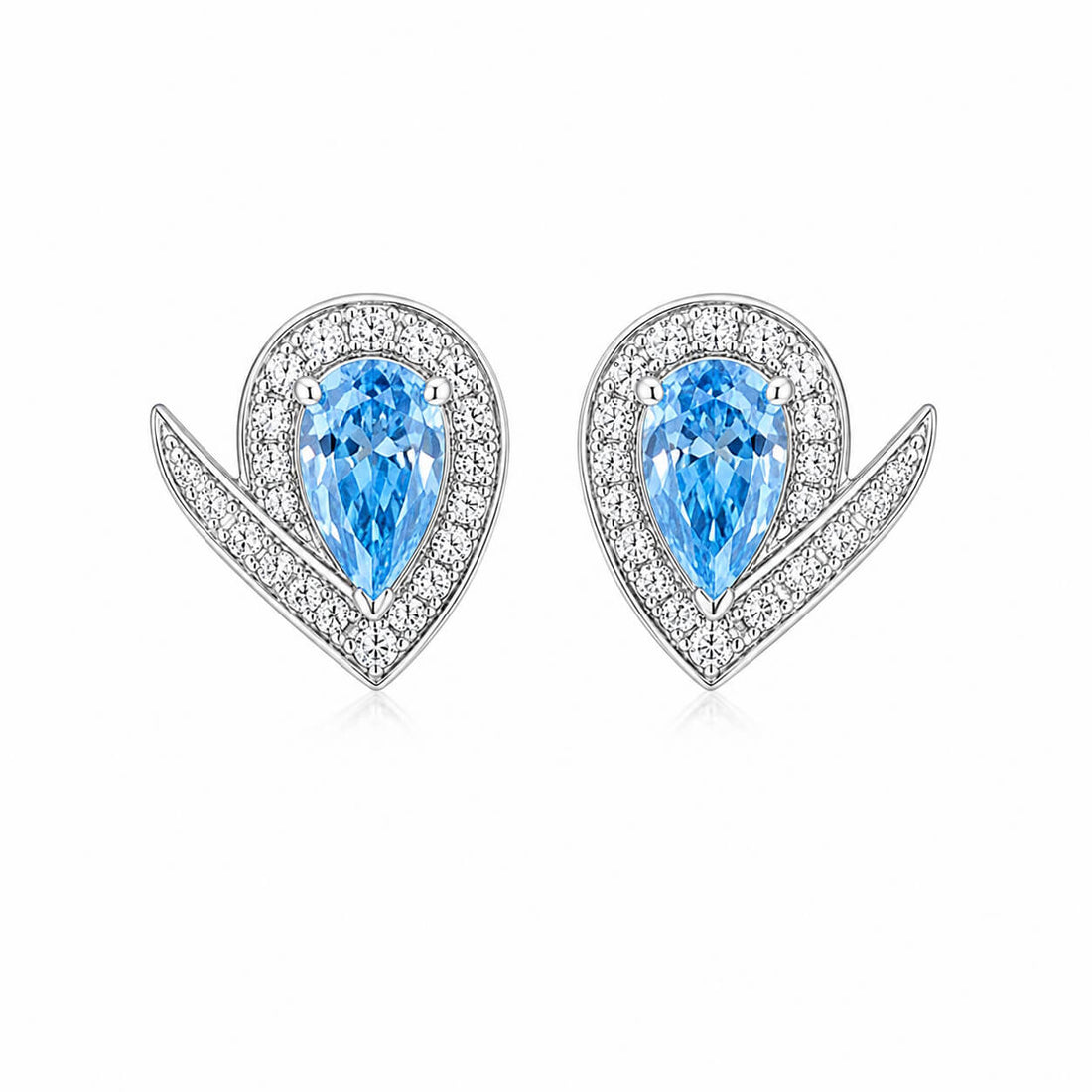 Halo setting pear cut lab grown blue diamond earrings stud
