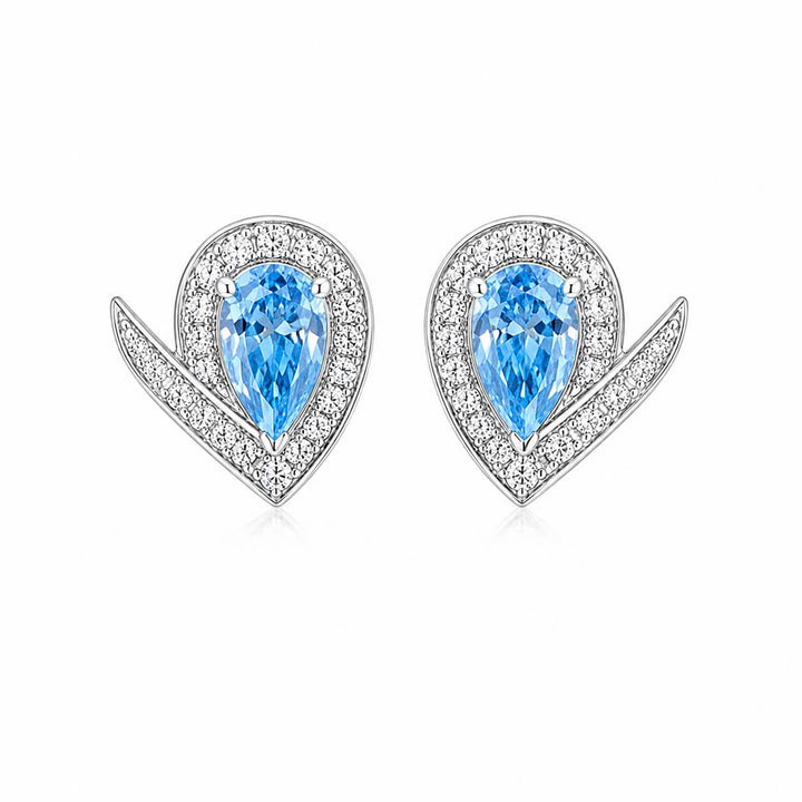 Halo setting pear cut lab grown blue diamond earrings stud