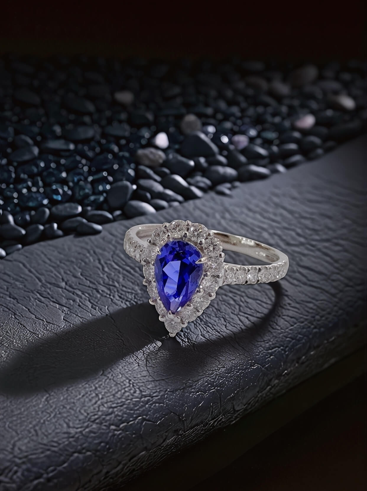 Halo setting pear cut  lab grown sapphire engagement ring