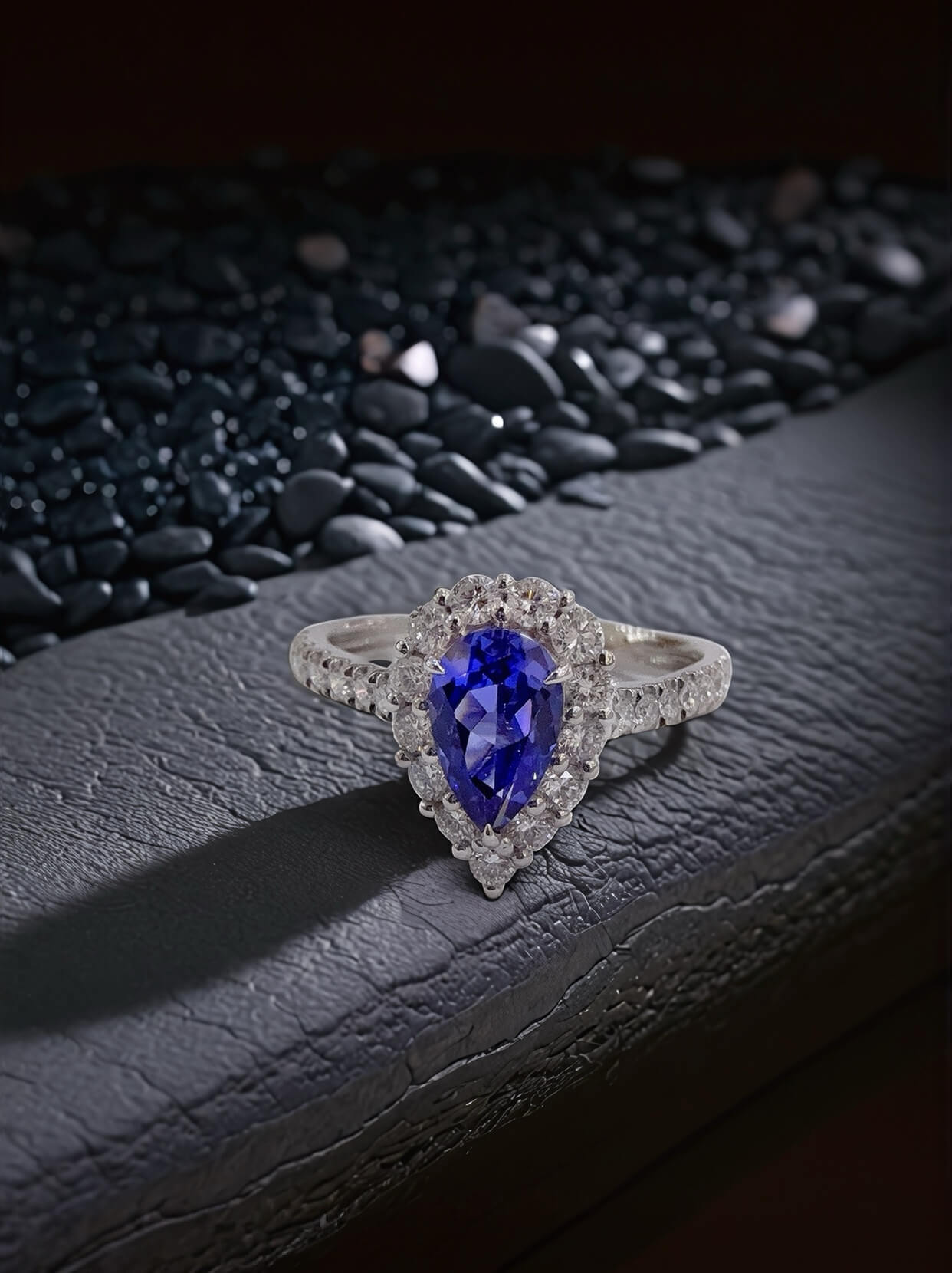Halo setting pear cut  lab grown sapphire engagement ring