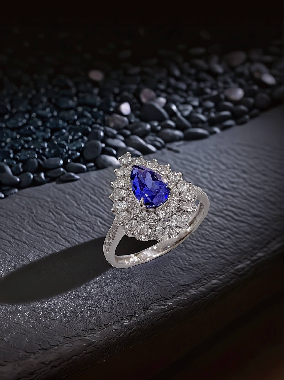 Halo setting pear cut  lab grown sapphire engagement ring