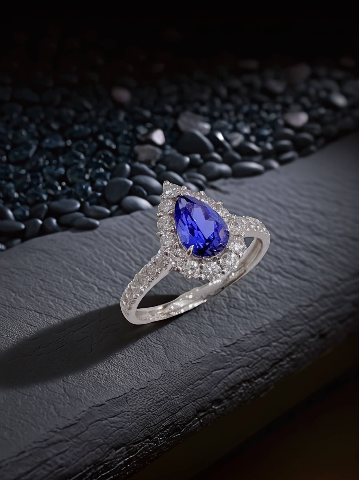 Halo setting pear cut  lab grown sapphire engagement ring