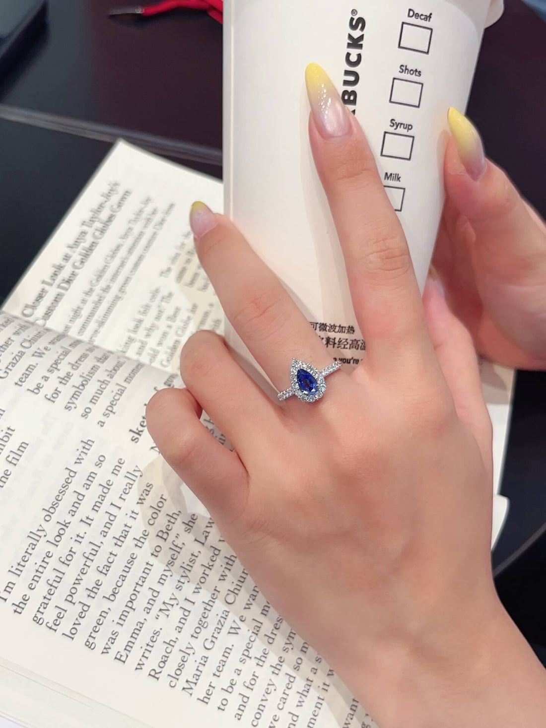 Halo setting pear cut  lab grown sapphire engagement ring