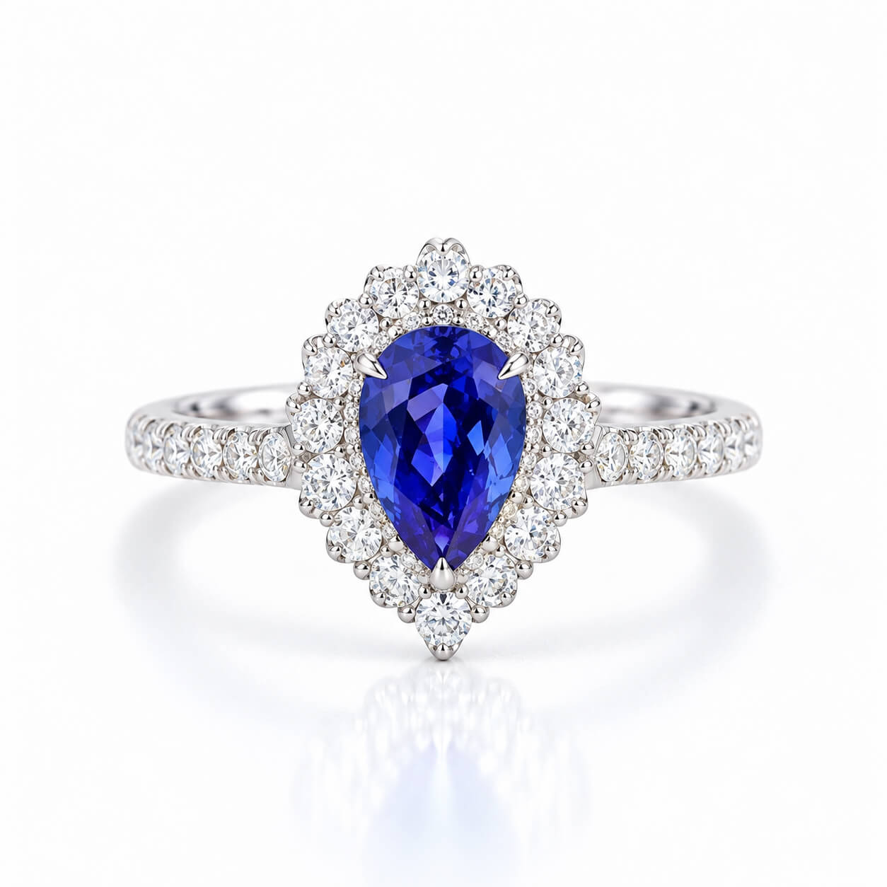Halo setting pear cut  lab grown sapphire engagement ring
