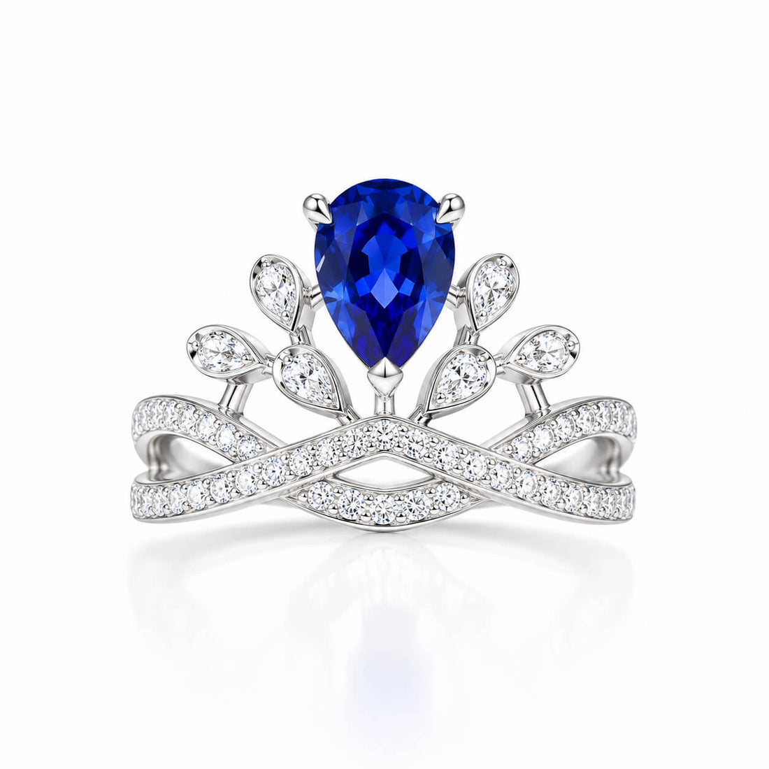 Halo setting pear cut  lab grown sapphire engagement ring
