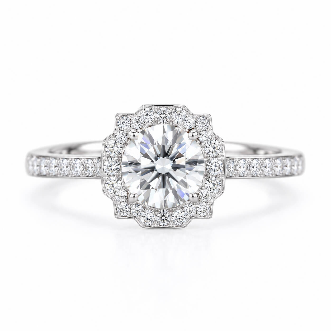 Halo setting round cut lab grown diamond engagement ring
