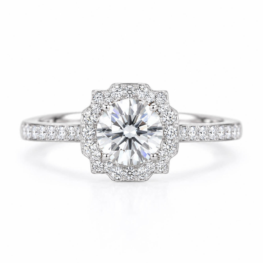 Halo setting round cut lab grown diamond engagement ring