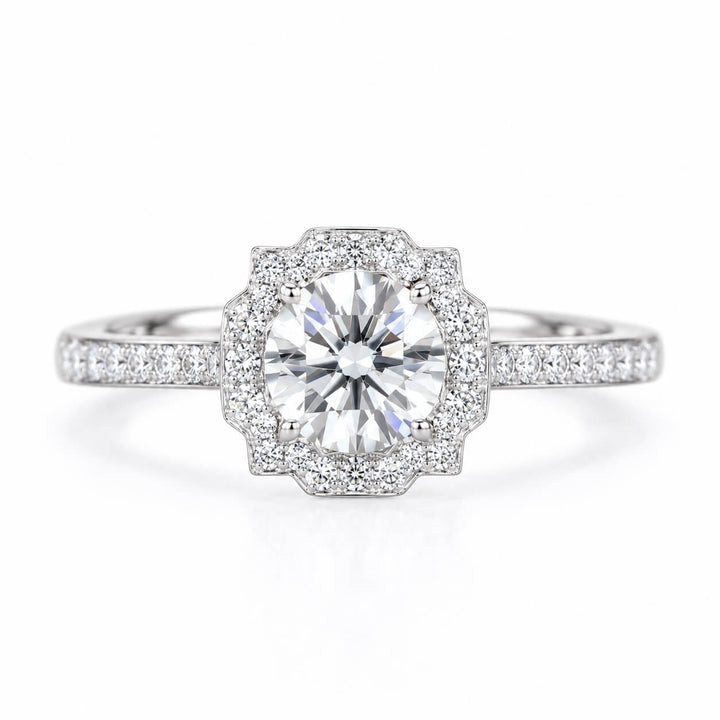 Halo setting round cut lab grown diamond engagement ring