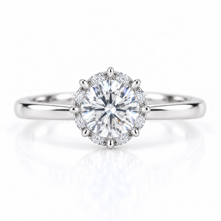 Halo setting round cut lab grown diamond engagement ring