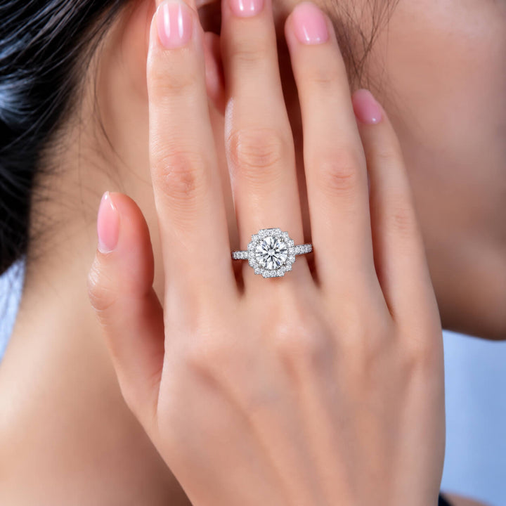 Halo setting round cut lab grown diamond engagement ring