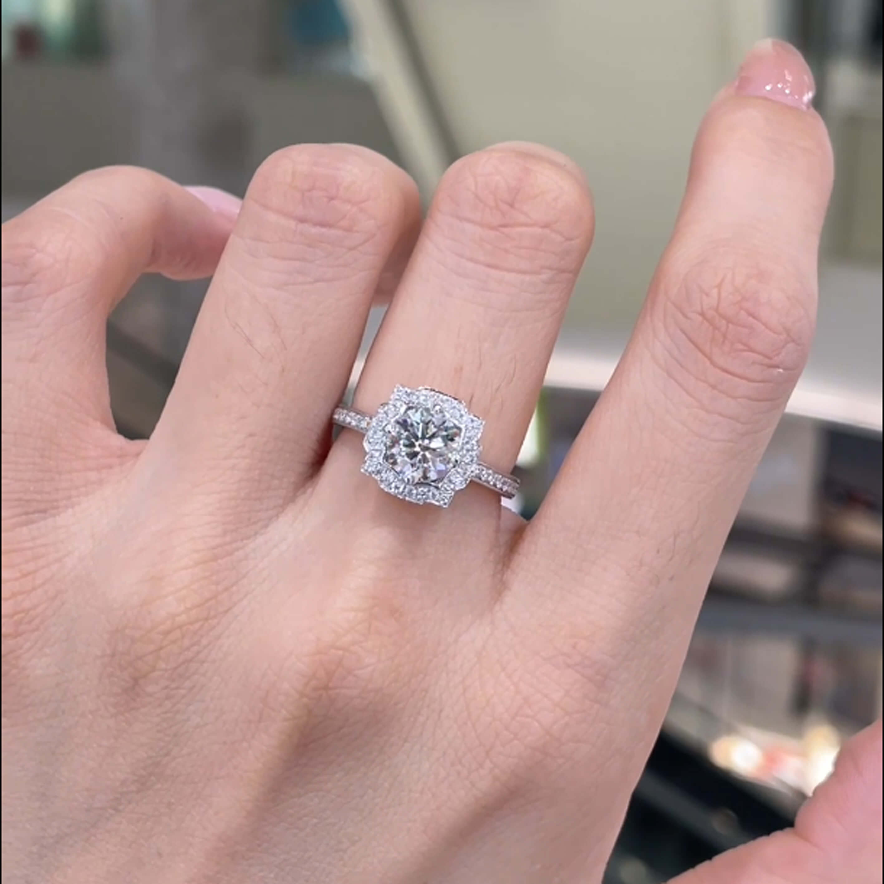 Halo setting round cut lab grown diamond engagement ring