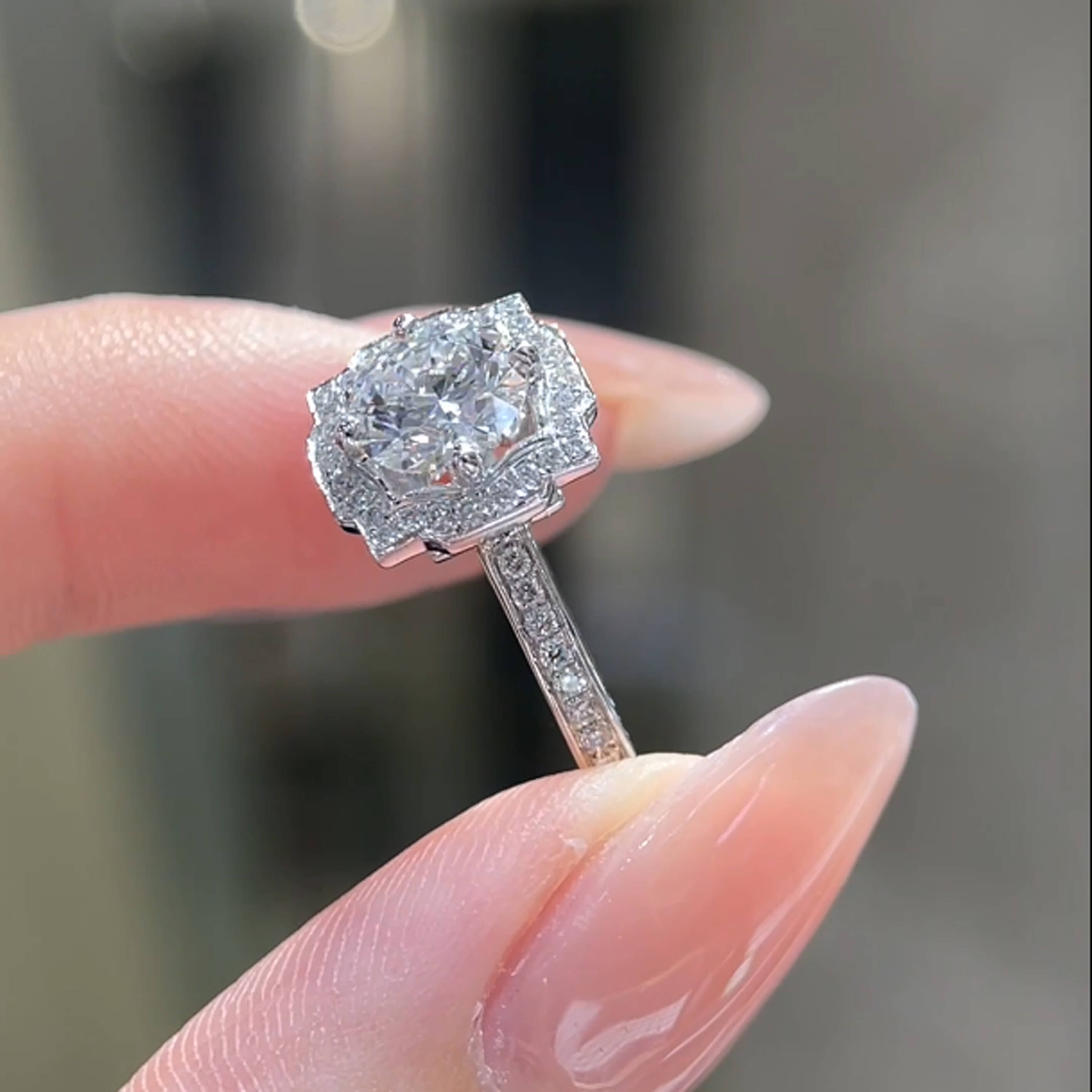 Halo setting round cut lab grown diamond engagement ring