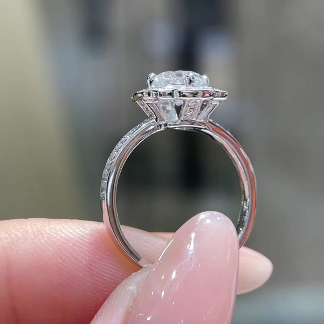 Halo setting round cut lab grown diamond engagement ring