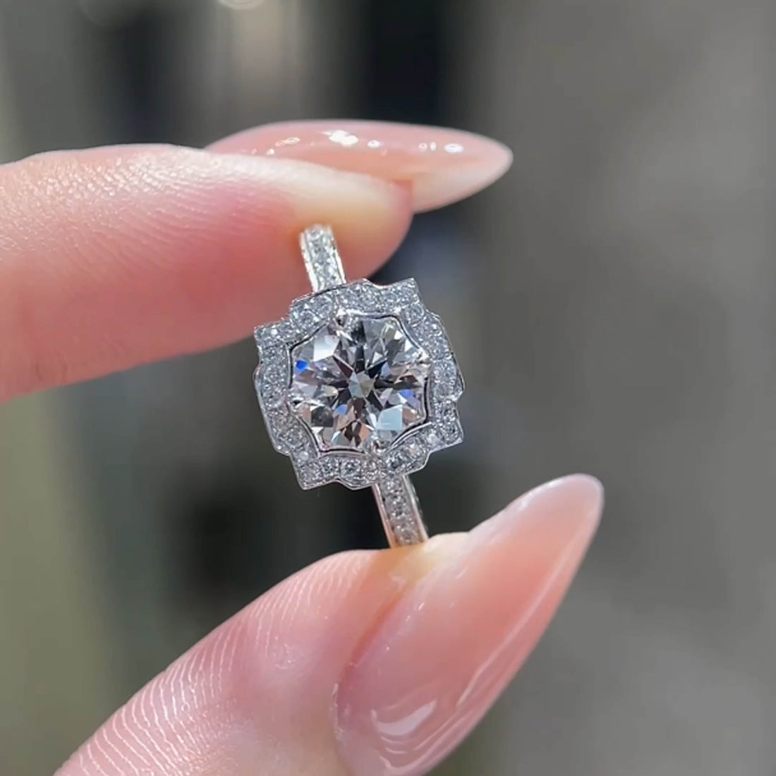 Halo setting round cut lab grown diamond engagement ring