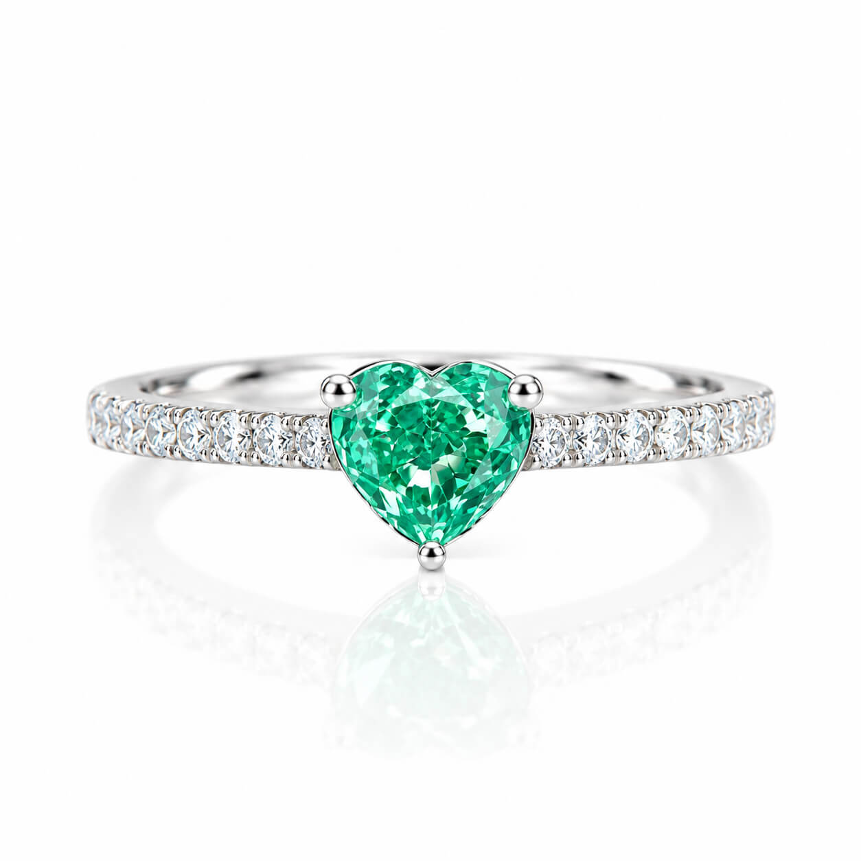 Heart cut lab grown green diamond engagement ring