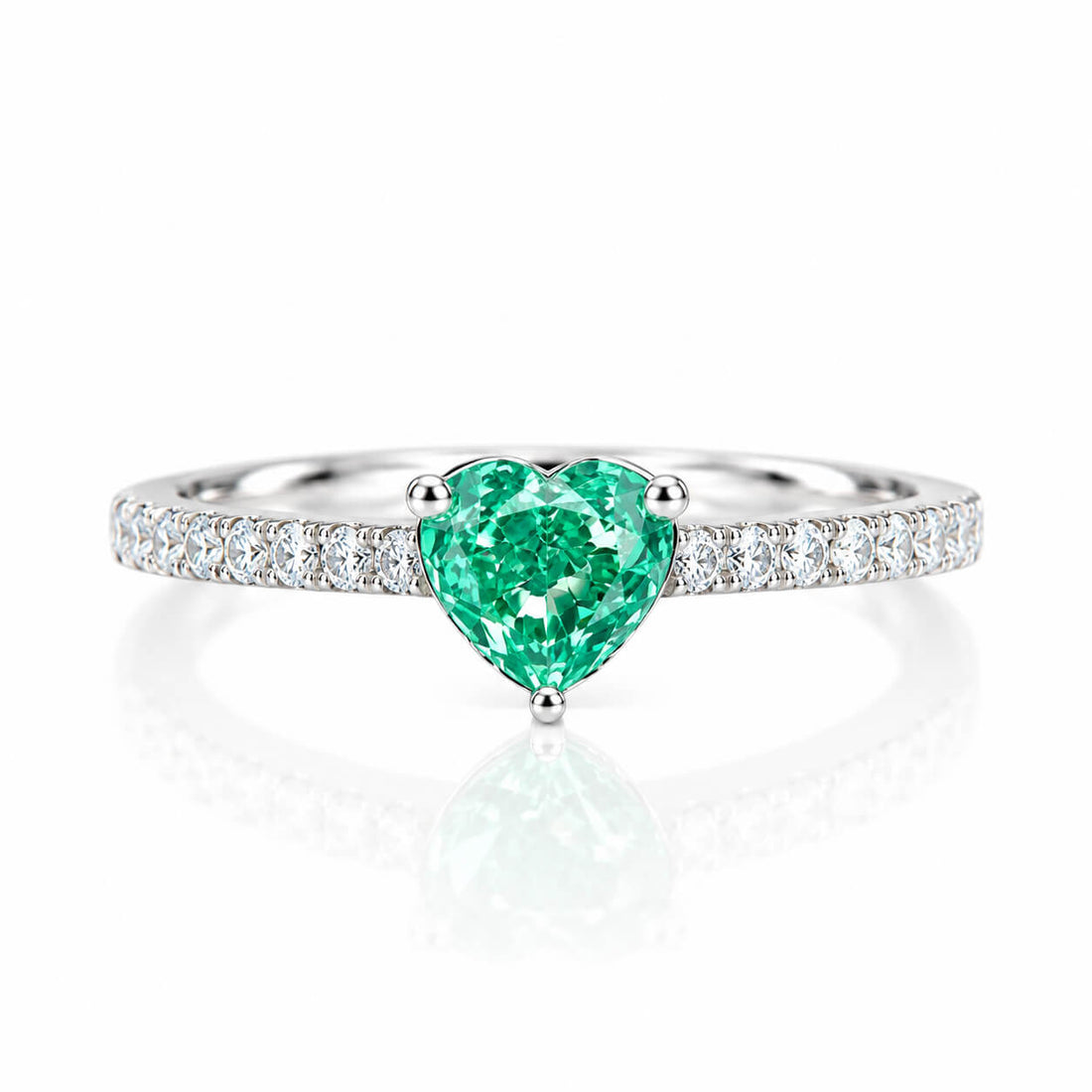 Heart cut lab grown green diamond engagement ring