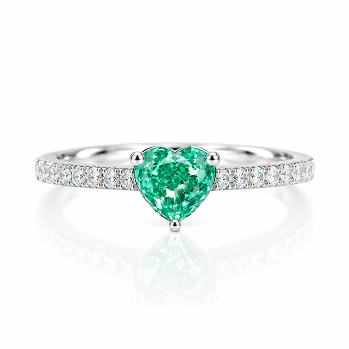 Heart cut lab grown green diamond engagement ring