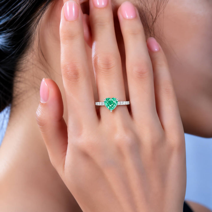 Heart cut lab grown green diamond engagement ring