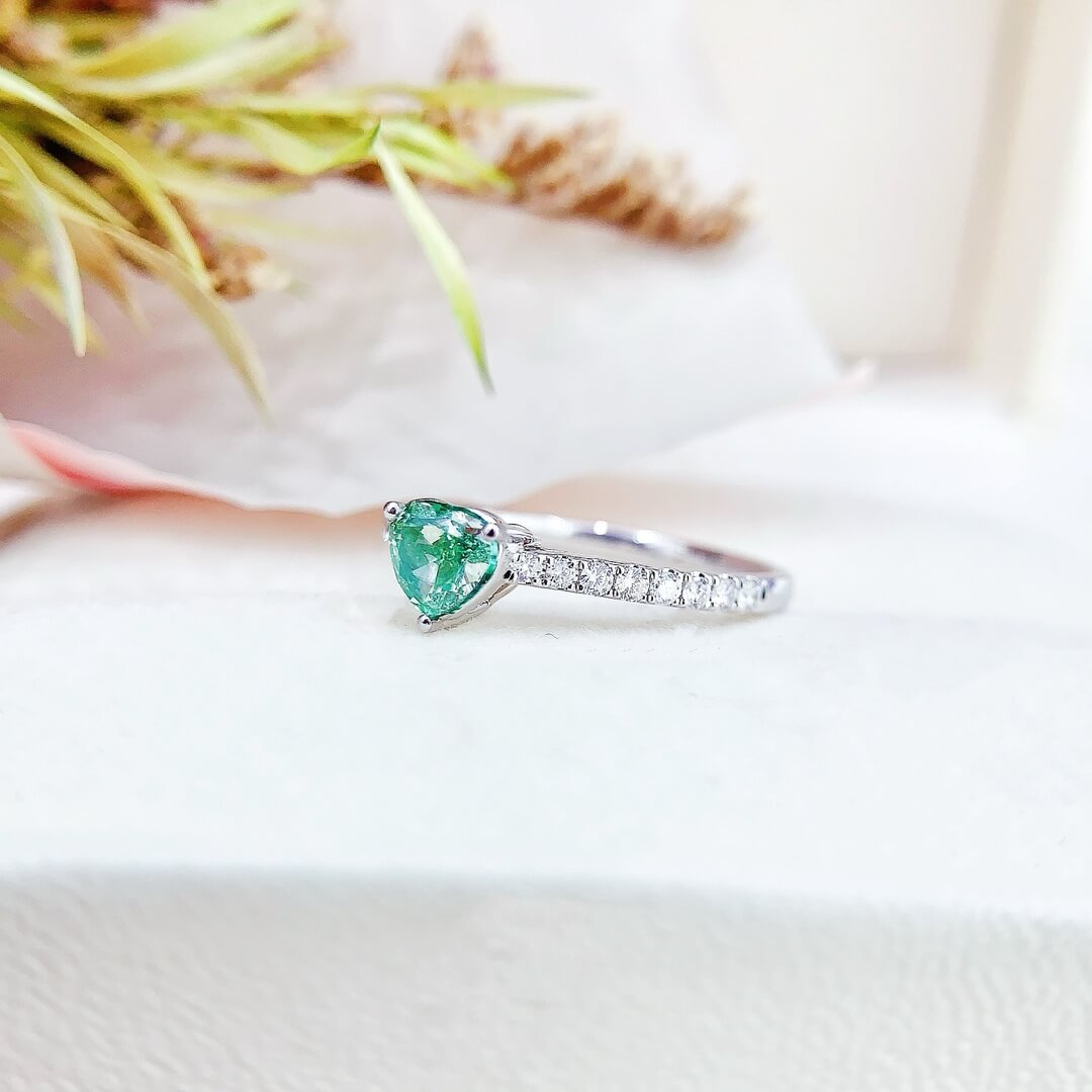 Heart cut lab grown green diamond engagement ring