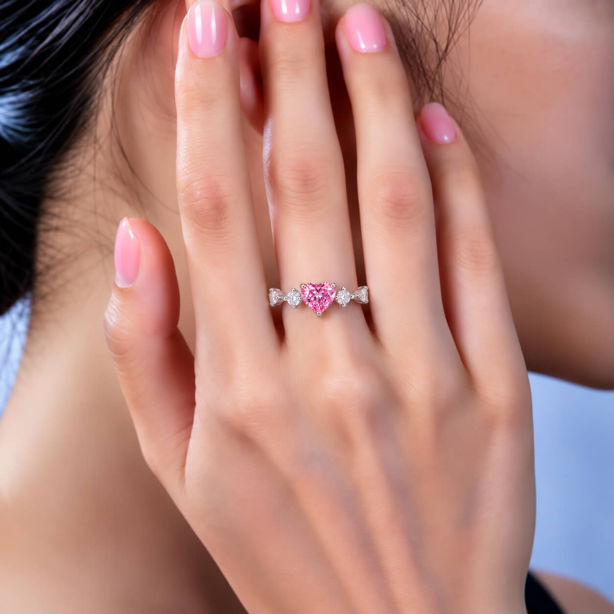 Heart cut lab grown pink diamond engagement ring