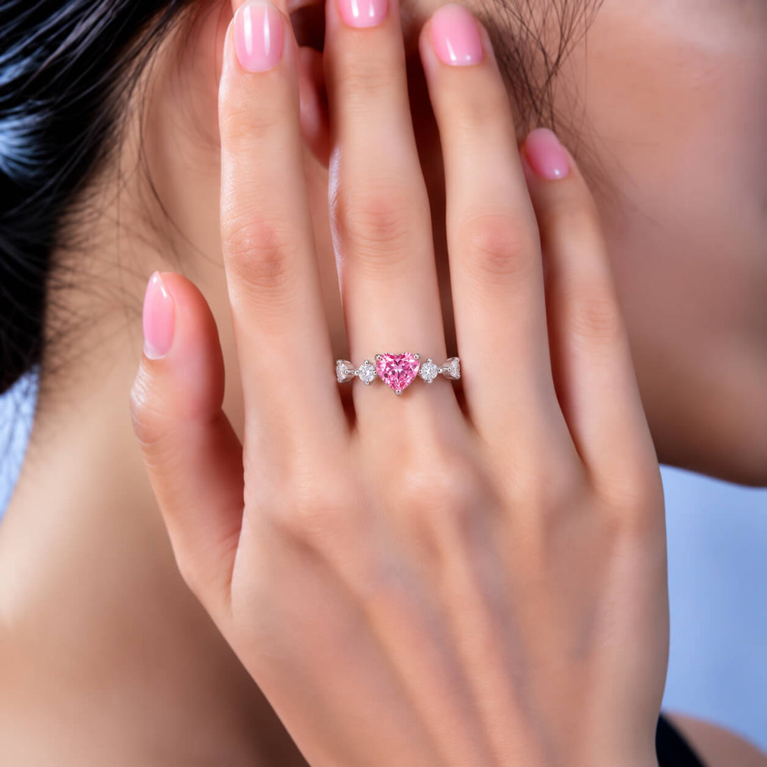 Heart cut lab grown pink diamond engagement ring