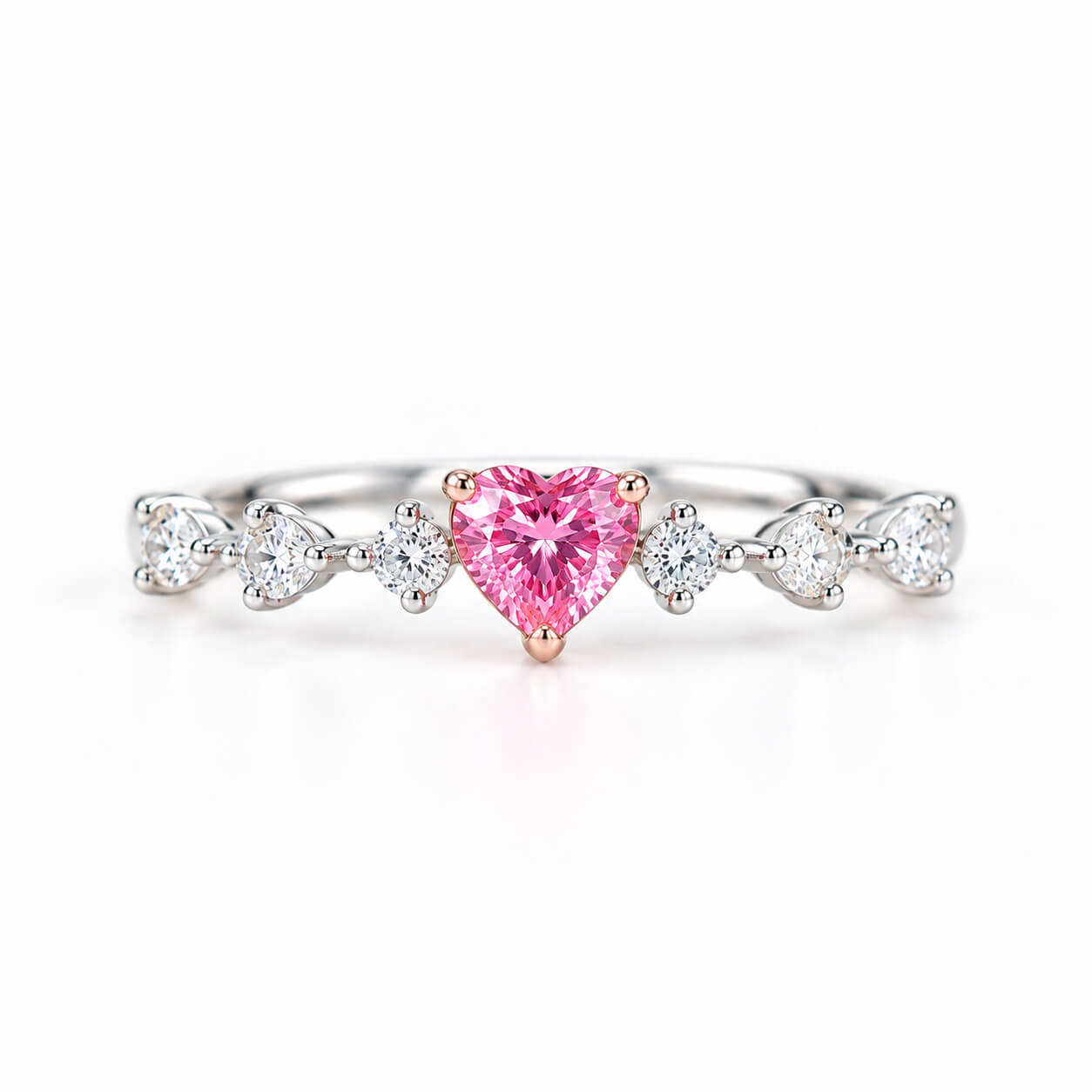 Heart cut lab grown pink diamond engagement ring