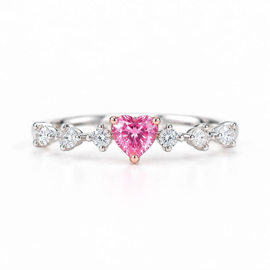 Heart cut lab grown pink diamond engagement ring