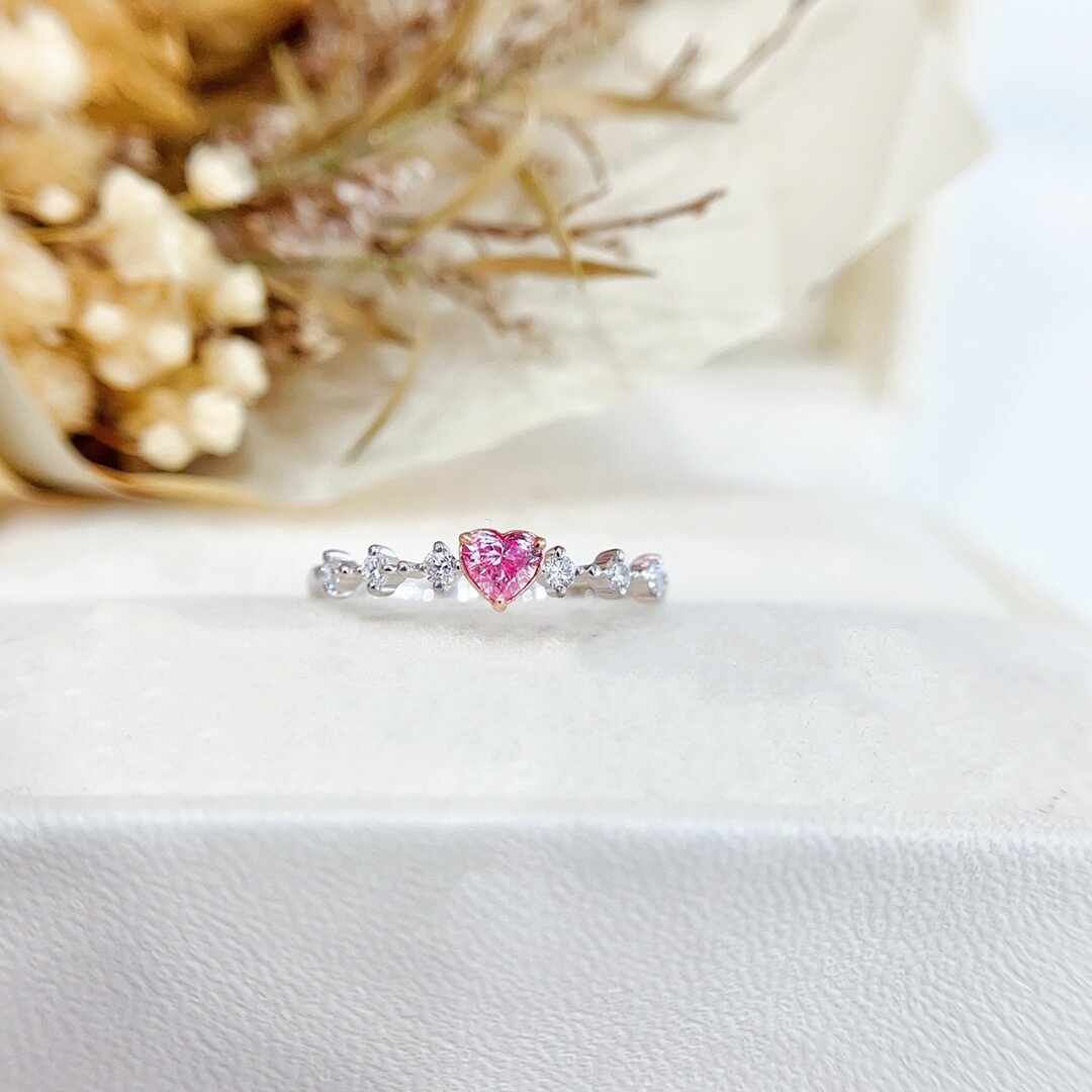 Heart cut lab grown pink diamond engagement ring
