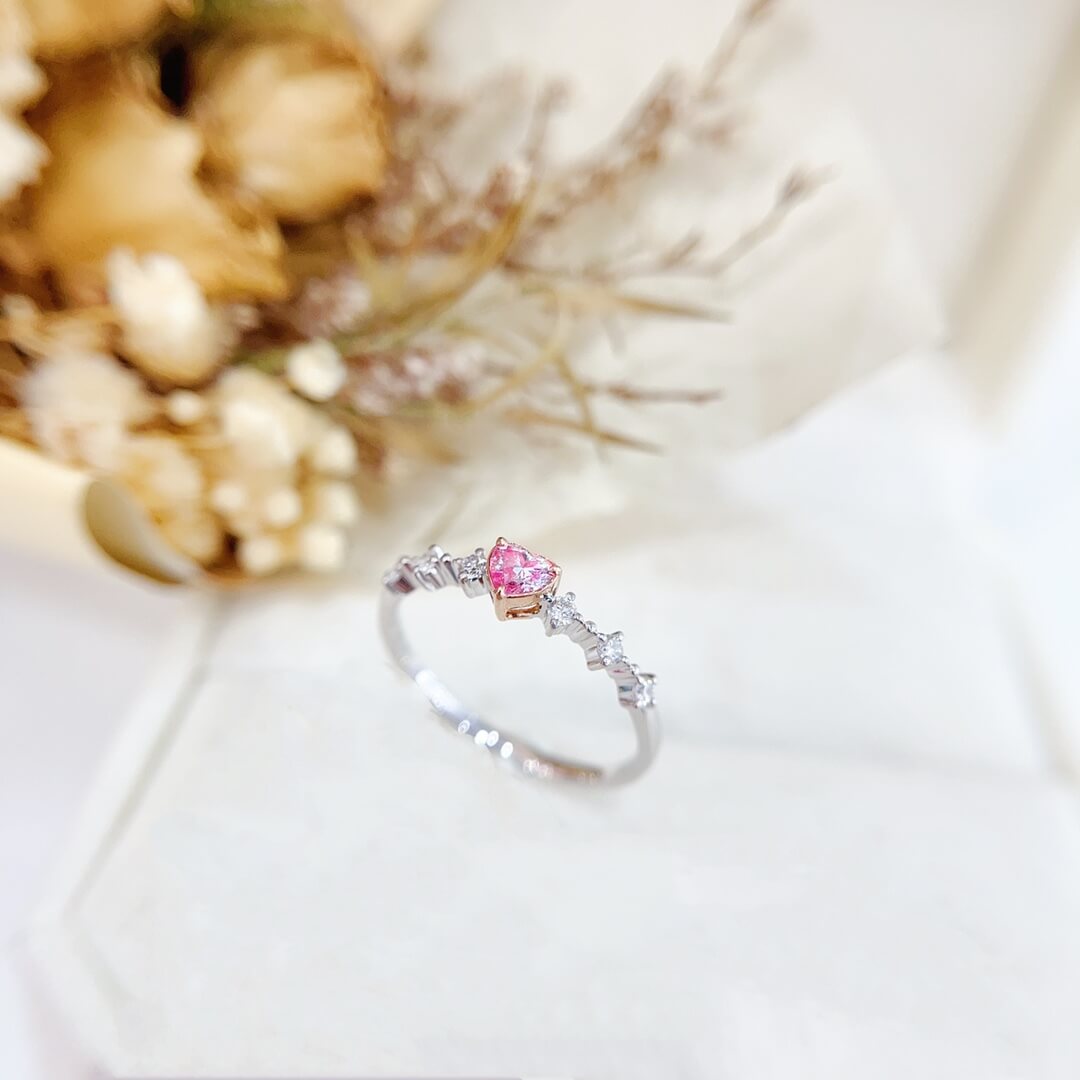 Heart cut lab grown pink diamond engagement ring