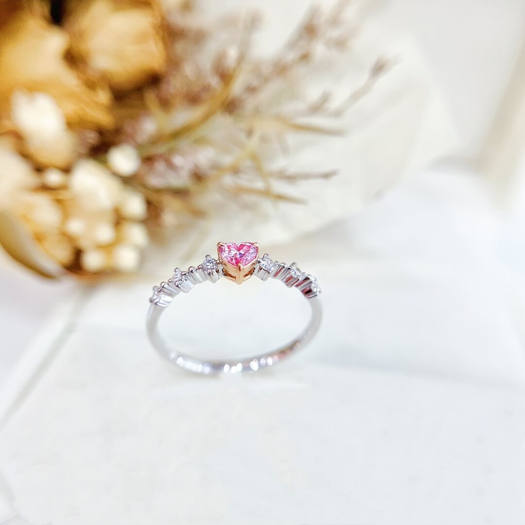 Heart cut lab grown pink diamond engagement ring