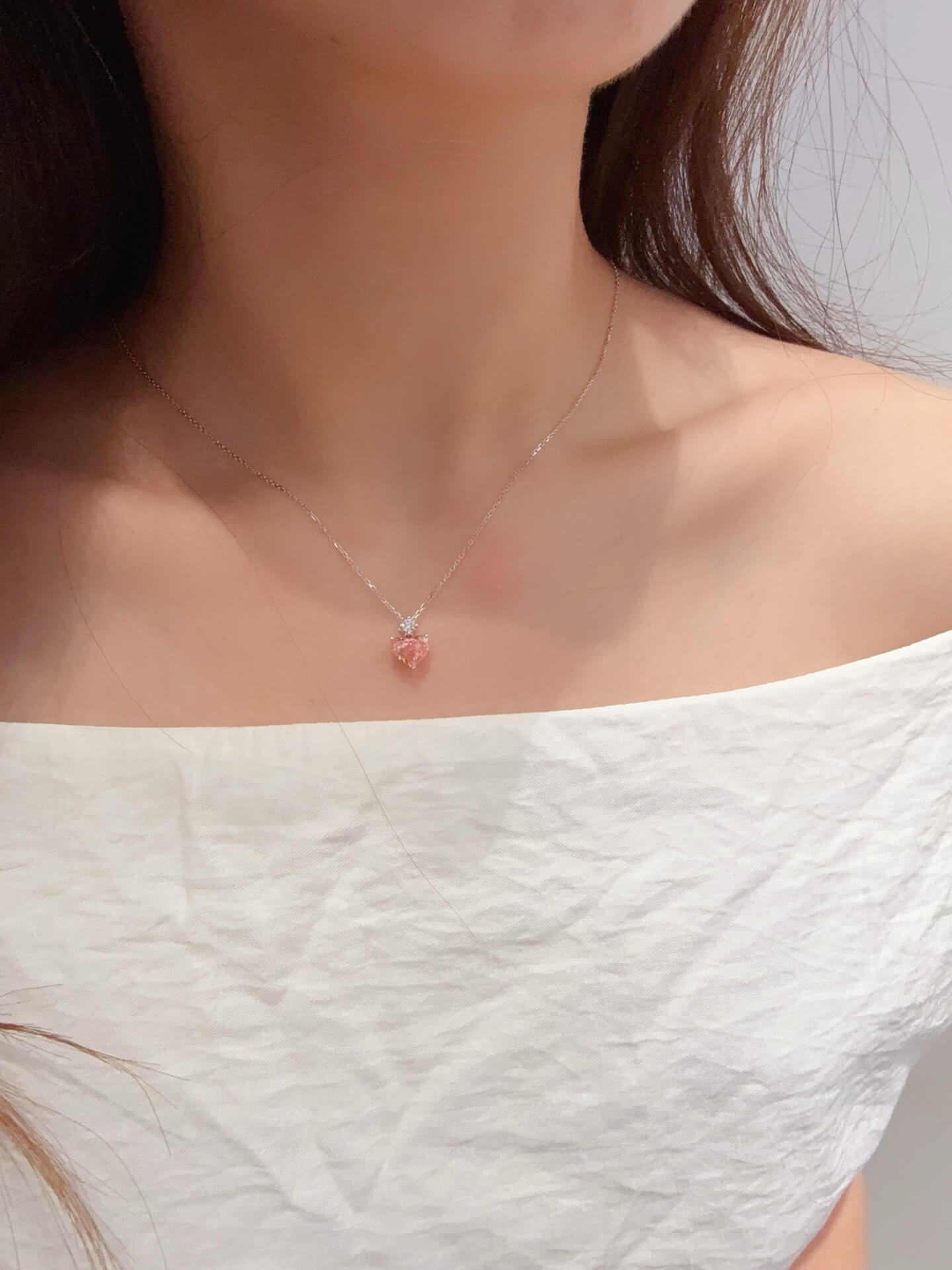 Heart cut lab grown pink diamond pendant necklace