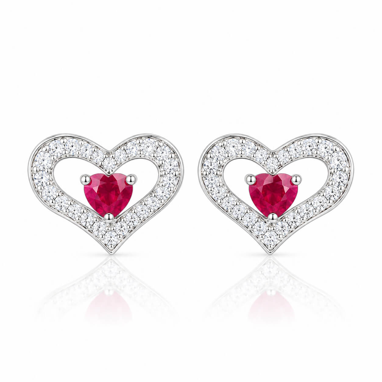 Hollow design hear cut lab grown ruby earrings stud