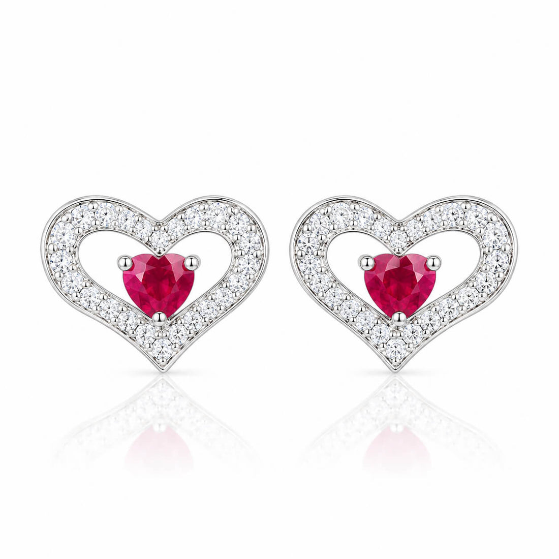 Hollow design hear cut lab grown ruby earrings stud