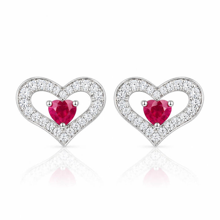 Hollow design hear cut lab grown ruby earrings stud
