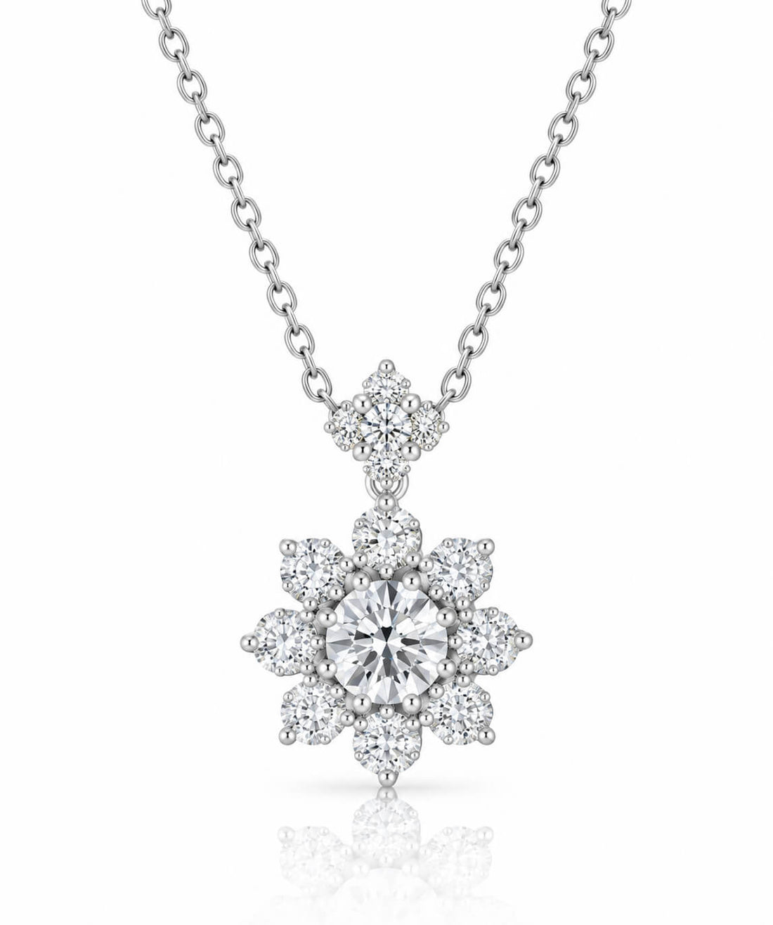 Hollowed-out snowflake round cut lab grown diamond necklace